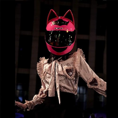 Miniatura 4 de Casco de motocicleta con orejas de gato, para hombres y mujeres, casco de rostro completo lindo y genial con certificación DOT/FMVSS-218, adecuado