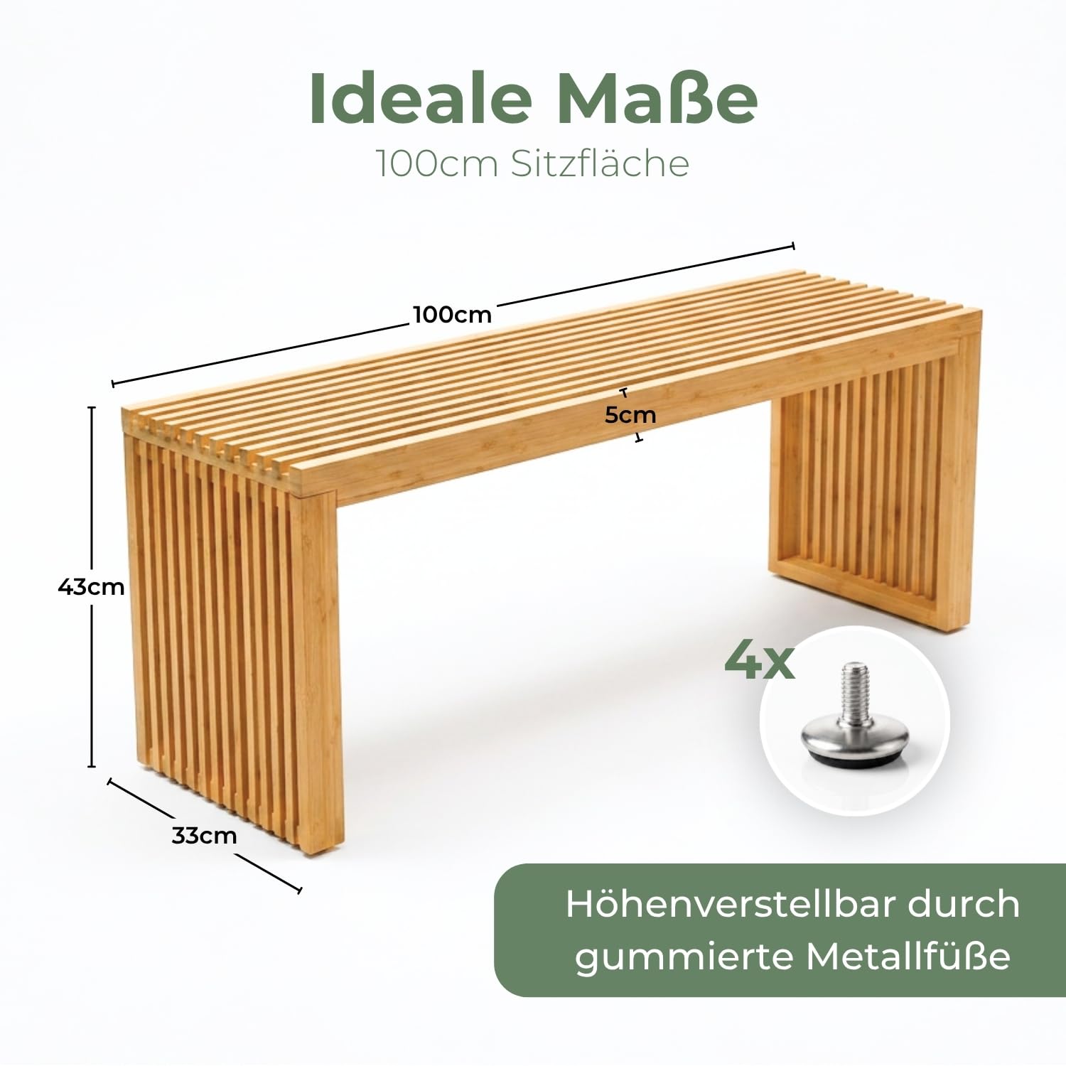 Adabor Sitzbank aus Bambus Holz – Hochwertige Holzbank für Flur, Wohnzimmer, Esszimmer und Küche, stabile & Pflegeleichte Schuhbank | extrem belastbar, höhenverstellbar & rutschfest