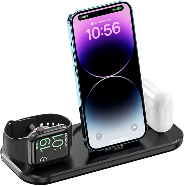 Charging Station for Apple - 3 in 1 Fast Charger Stand for Apple Watch Series 8/7/6/5/4/3/2/SE,VNBBT Phone Charging Dock for AirPods 1/2/3, iPhone 14/14 pro/13/12/11 Pro X Max XS XR Mini 8 7 Plus 6