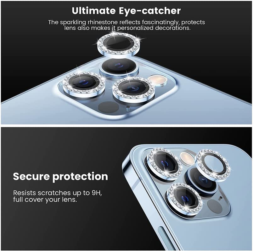 Image of [Pack Of 3 Diamond Camera Lens Protector for iPhone 12 Pro /11 Pro /11 Pro Max, HD Clear Lens Ring Cover, Case Friendly, Scratch Proof (Black Diamond)