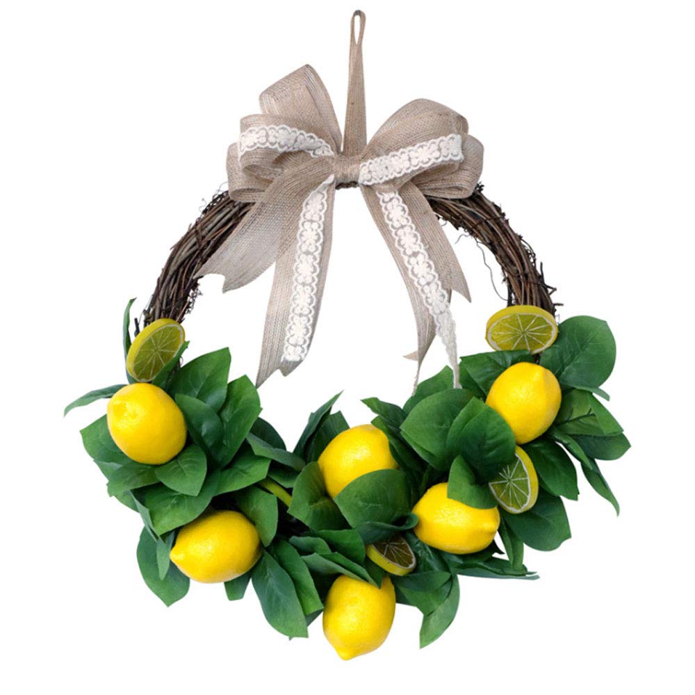 ZAILHWKSpring Fruit Wreath,16 Inch Front Door Wreath with Lemons Green Leavesm,Decorative Seasonal Wreath Spring/Summer, Front Door Or Indoor Wall Décor