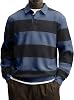 Genérico Camiseta de Manga Larga con Cuello a Rayas para Hombre, Azul y Negro, Holgada 1