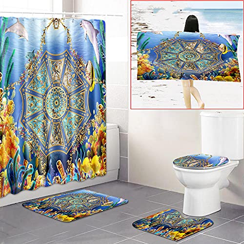 Claean-Acces-Home Toilettendeckelbezug Fünf-Teiliges Böhmisches Wind-Badezimmer-Wc-Fußboden-Badetuch-Set-7_45*75Cm+180 * 180+70 * 150