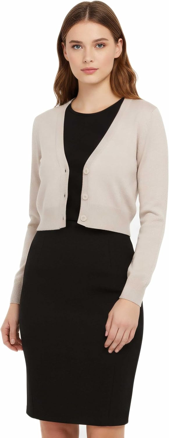 Allsense Women's Cropped Bolero Shrug Cardigan | 3/4 Sleeve, Button Down, Lightweight Knit Sweater
