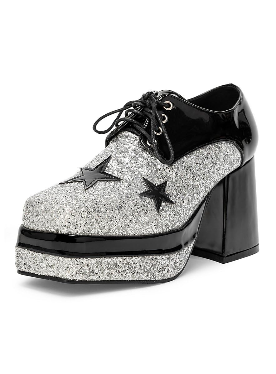Disco Plateau-Schuhe für Herren - schwarz-Silber- Wet-Look - Schuhgröße: 42-43