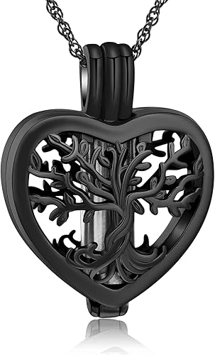 Miniatura 8 de shajwo Collar de cenizas de urna de cremación de corazón para mujeres y hombres vial de árbol de la vida colgante de ceniza joyería conmemorativa de