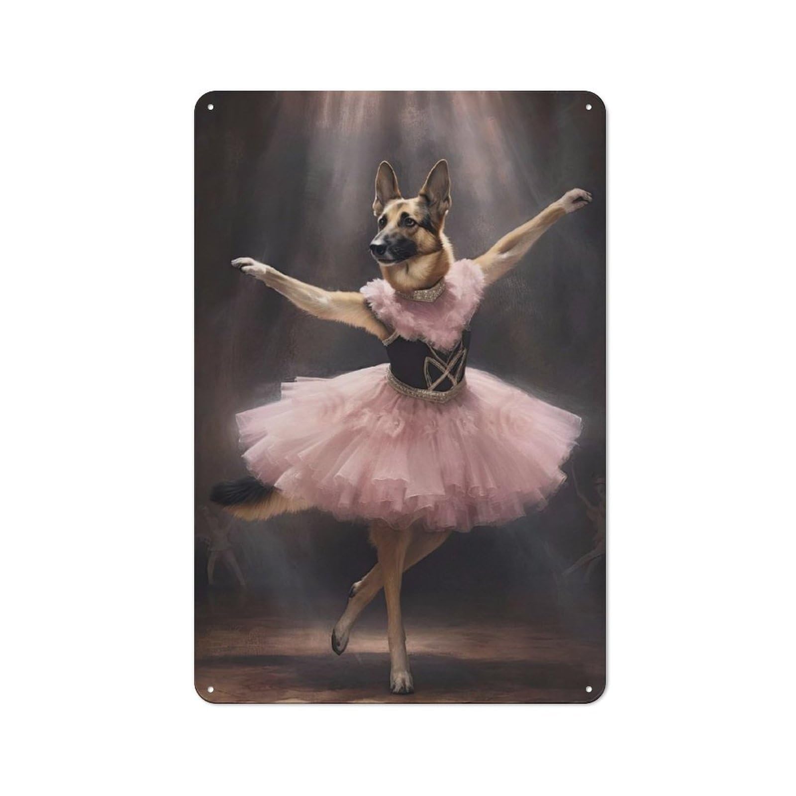 Junmoney Style-3 Vintage Tin Sign 30X20cm Featuring German Shepherd Ballerina For Bar Or Restaurant, A Decorative Christmas Gift For Bar Decor Enthusiasts