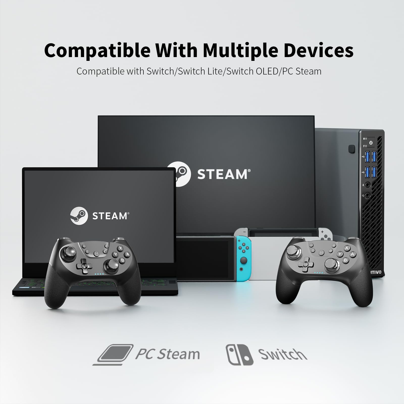 AceGamer 2pcs Controller Wireless per Switch/Switch 2/Lite/OLED, Controller per Switch Pro con funzione di risveglio con un solo pulsante con doppia vibrazione/turbo/screenshot (Nero)