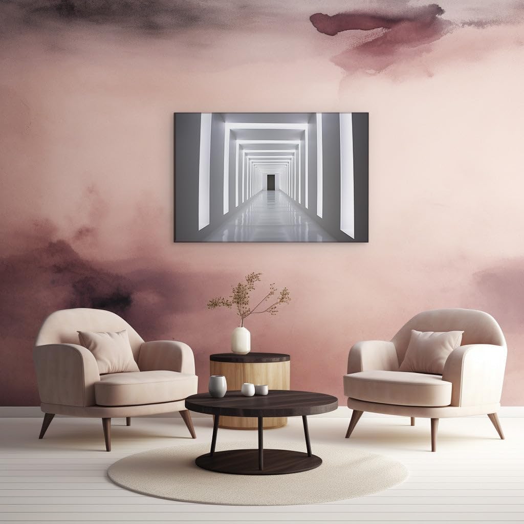 Canvas for Living room. Illuminating the Path to Mystery: A Journey Down the Bright Corridor, 27 x 18 inch Canvas Wall Art - Ready to Hang - 69x46 cm (27x18 inch)