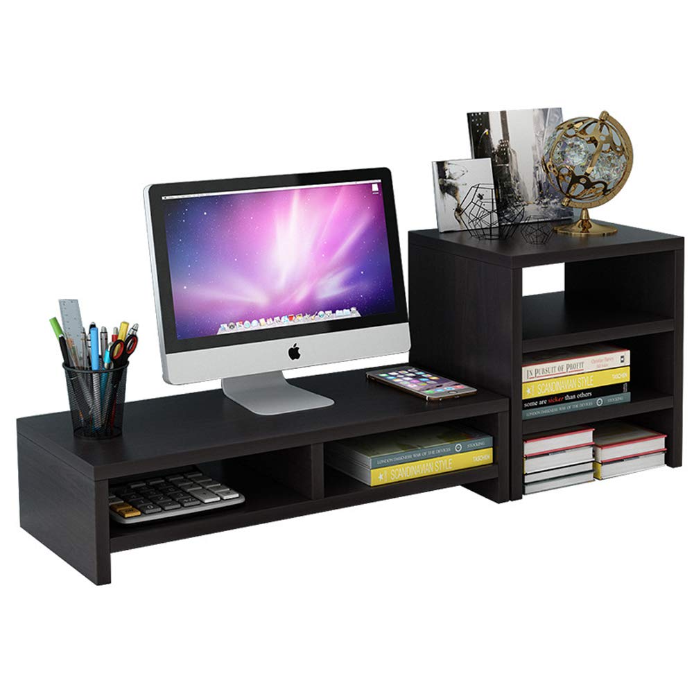 Supporto per monitor da scrivania in legno con 2 ripiani per laptop e 3 ripiani per PC, supporti per stampante, alzate per schermo TV, organizer per scrivania