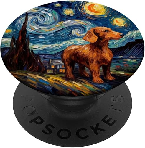 Miniatura 1 de Perro salchicha Noche estrellada Van Gogh Perro salchicha PopSockets intercambiables PopGrip