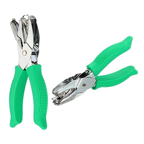 PATIKIL Perforadora de un solo agujero de 14 pulgadas, paquete de 2 perforadores de mano con agarre suave en forma de estrella y corazón perforador