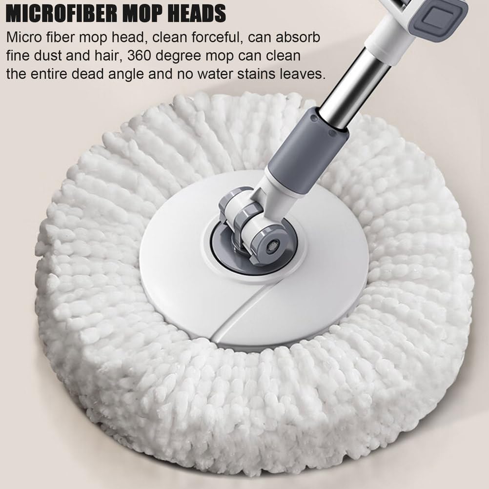 Juego de fregona giratoria y cubo con escurridor, sistema giratorio de 360°, mango ajustable y almohadillas de microfibra lavables para una limpieza eficiente del suelo del hogar