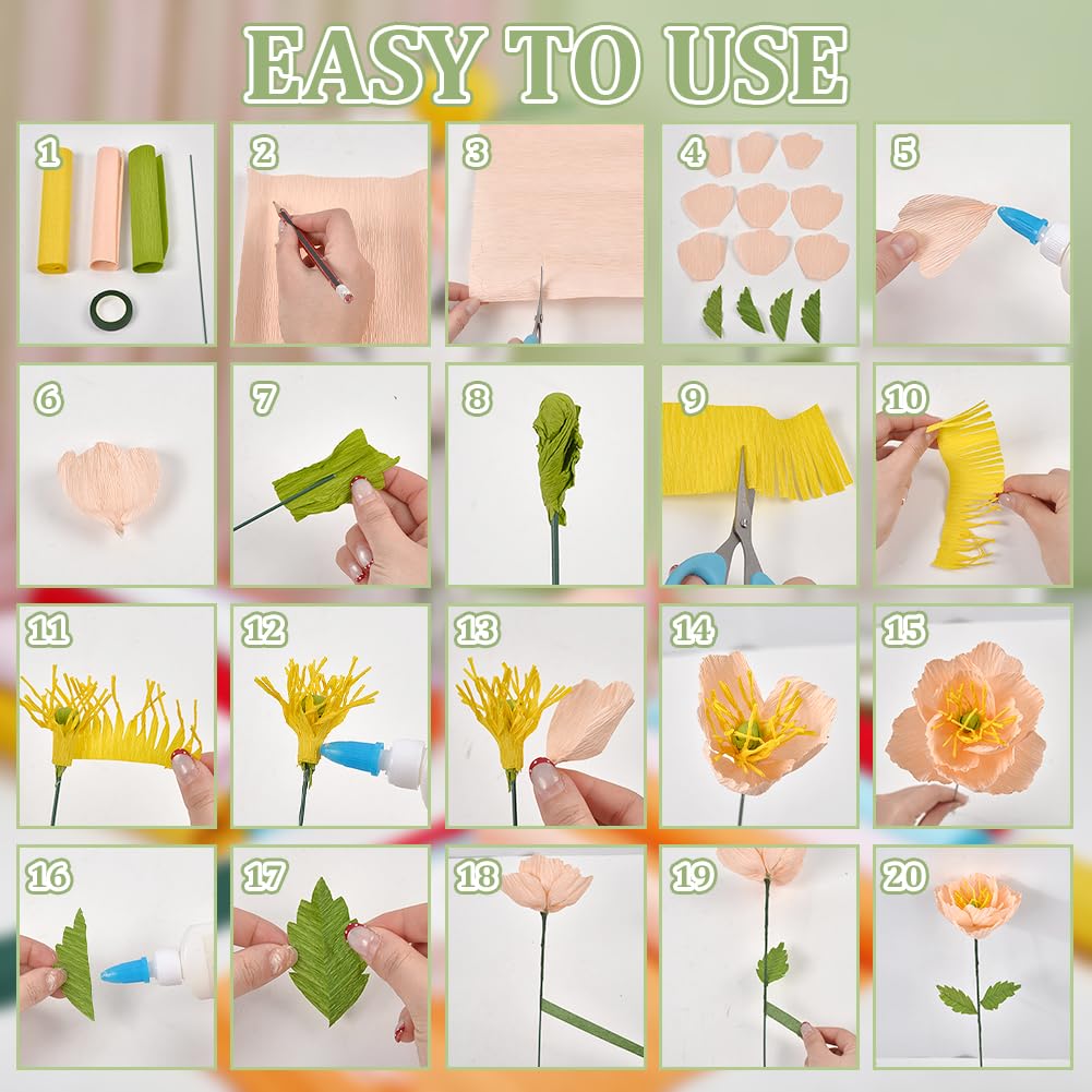 NBEADS 1 Kit DIY Per Fiori Di Carta Crespa, Con Carta Nastro Fiore Nastro Organza E Filo Metallico, Per Feste E Matrimoni