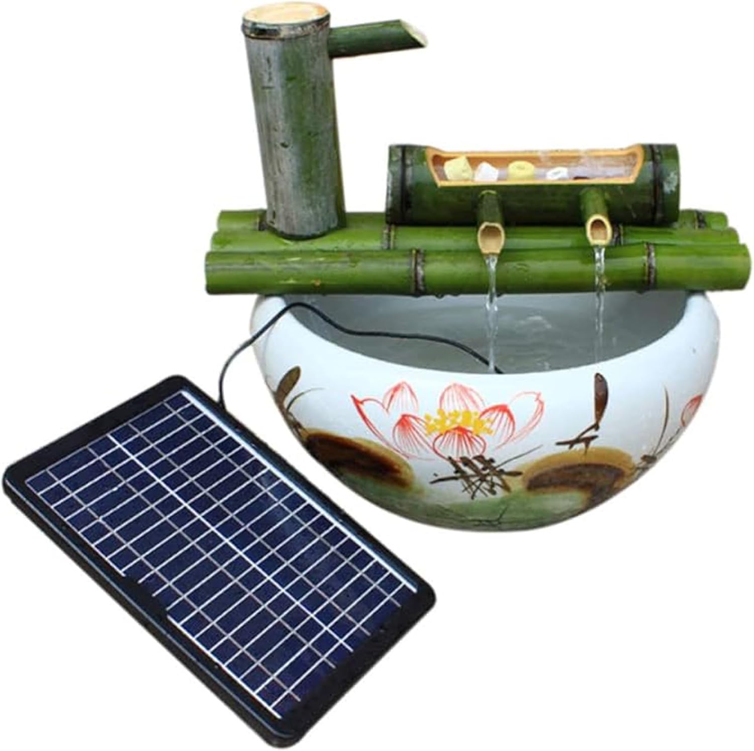 Handcrafted Bamboo Fountain Kit, Zen Feng Shui Garden Water Feature, Solar Circulating Water Ornament, Outdoor Landscape Decoration for Yard, Pond, Stone Trough or Patio, 29.5in(75cm)