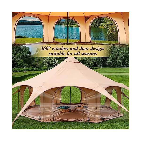 B BAIJIAWEI 5M Canvas Bell Tent, Yurts with Stove Jack for Glamping Family Camping (6/8/10Person) - Image 3