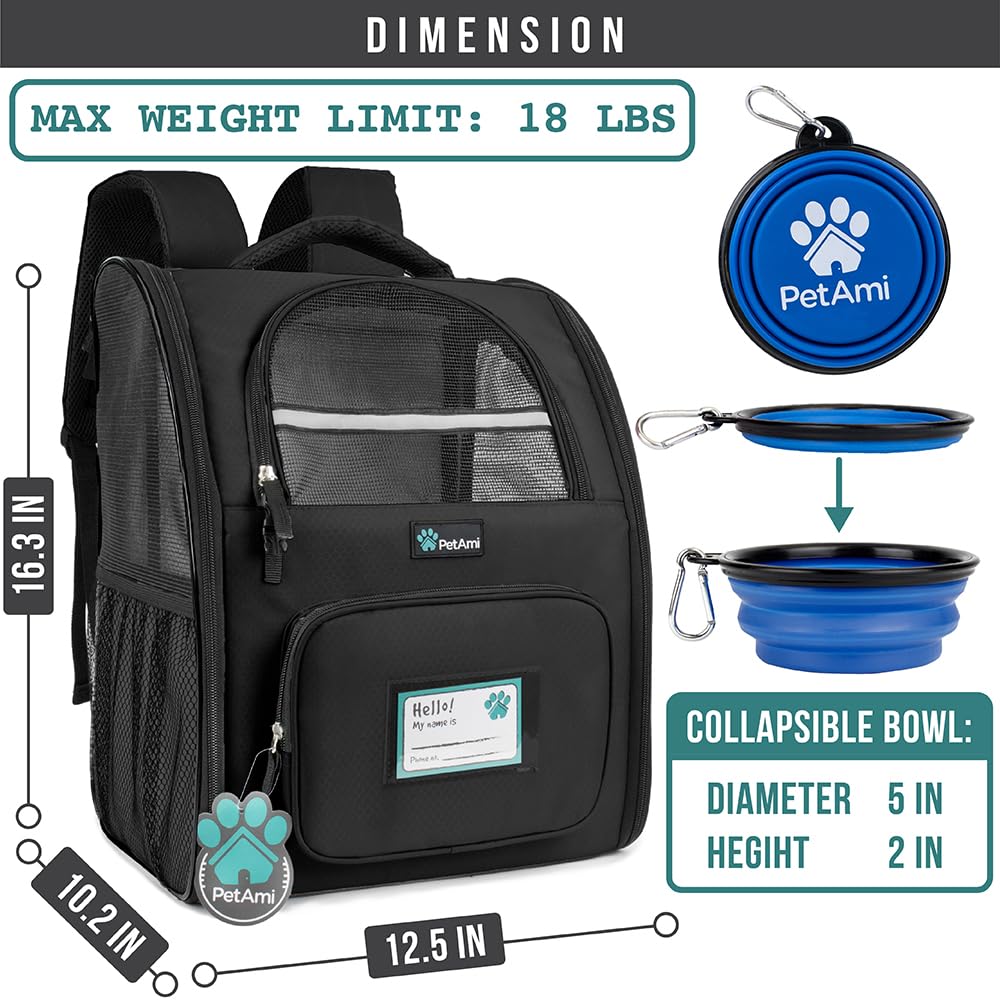 Amazon.com: PetAmi Dog Backpack Carrier for Small Medium Dogs Large Cats up to 18 lbs, 2 Side Entry, Structured No-Collapse Frame, Airline Approved Ventilated Pet Backpack for Hiking Camping Travel Vet, Black : Amazon.com: PetAmi Dog Backpack Carrier for Small Medium Dogs Large Cats up to 18 lbs, 2 Side Entry, Structured No-Collapse Frame, Airline Approved Ventilated Pet Backpack for Hiking Camping Travel Vet, Black :