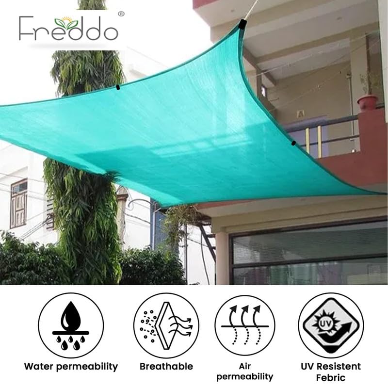 Image of FREDDO HDPE Sun Shade Sail with PP Loop, 90% UV Protection, Breathable Shade Canopy for Car Parking, Garden, Balcony & Patio, Green, 10 x 3 ft, Pack of 1