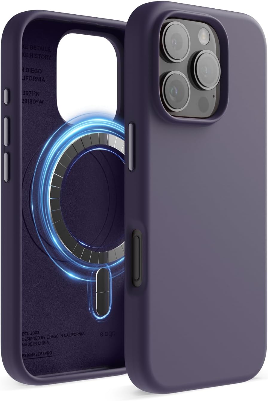 elago Magnetic Silicone Case Compatible with iPhone 16 Pro Case 6.3 Inch Compatible with All MagSafe Accessories - Built-in Magnets, Soft Grip Silicone, Shockproof [Deep Purple]