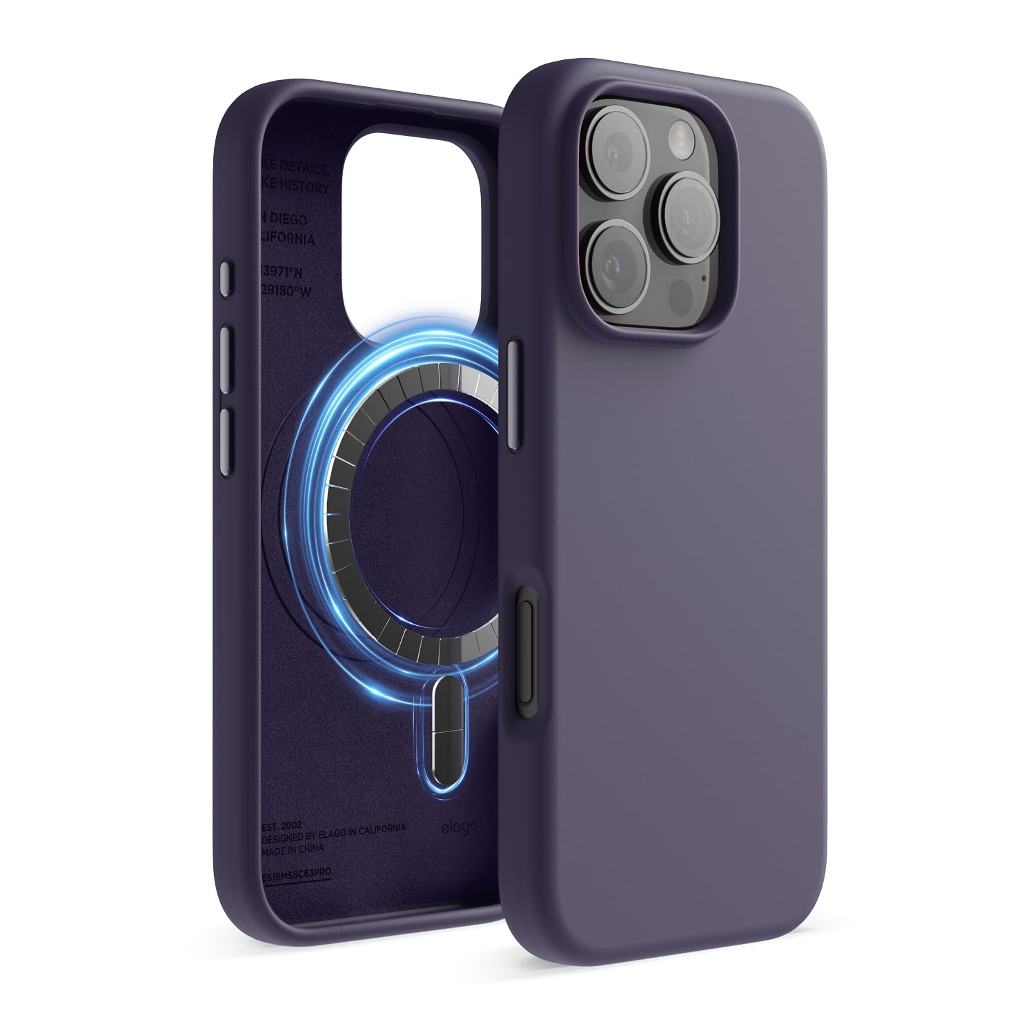 elago Magnetic Silicone Case Compatible with iPhone 16 Pro Case 6.3 Inch Compatible with All MagSafe Accessories - Built-in Magnets, Soft Grip Silicone, Shockproof [Deep Purple]
