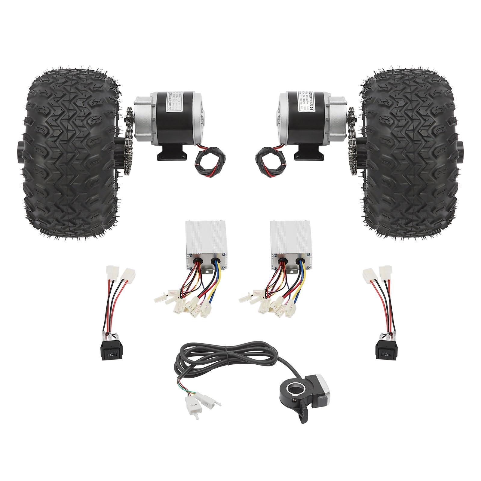 10 Inch Motor Drive Air Wheel Conversion Kit, Double Wheel Set for Electrical Beach Scooter, Wheel Kit for Electric Cart Scooter, Thumb Throttle w/Battery Indicator Lights & Button Switch (36V 350W)