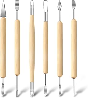 Jetmore 6-Pack Clay Tools Kit: Professional Pottery & Sculpting Tools with Wooden Handles & Stainless Steel Blades for Ceramics, Modeling & Carving