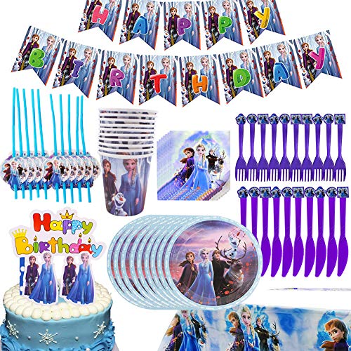 BESLIME 75Pcs Cumpleaños Vajilla, Plato, Servilleta de Papel, Cuchillo, Tenedor, Taza, Mantel, Paja, Adorno de Pastel y Bandera para Letras, Vajilla de Fiesta -Tiene Apacidad para 10 Personas