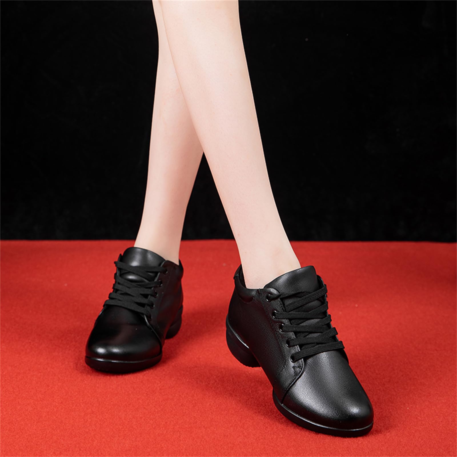 Scarpe da Jazz da Donna Stivali da Ballo in Pelle con Suola Divisa Tacco Basso Allacciati Scarpe da Ginnastica per Balli Latini Moderni