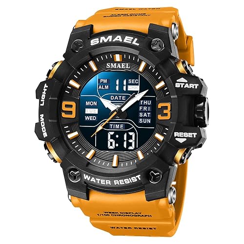 SMAEL Men Watch Sport Waterproof LED Light Alarm Clock Dual
