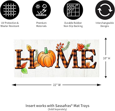 Evergreen Sassafras Pumpkin Home Interchangeable Entrance Doormat | Indoor and Outdoor | 22-inches x 10-inches | Non-Slip Backing | All-Season | Low Profile | Home Decor