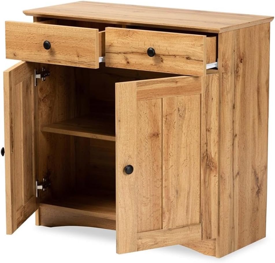 Baxton Studio Lauren Modern and Contemporary Oak Brown Finished Wood 2-Door Buffet Kitchen Cabinet