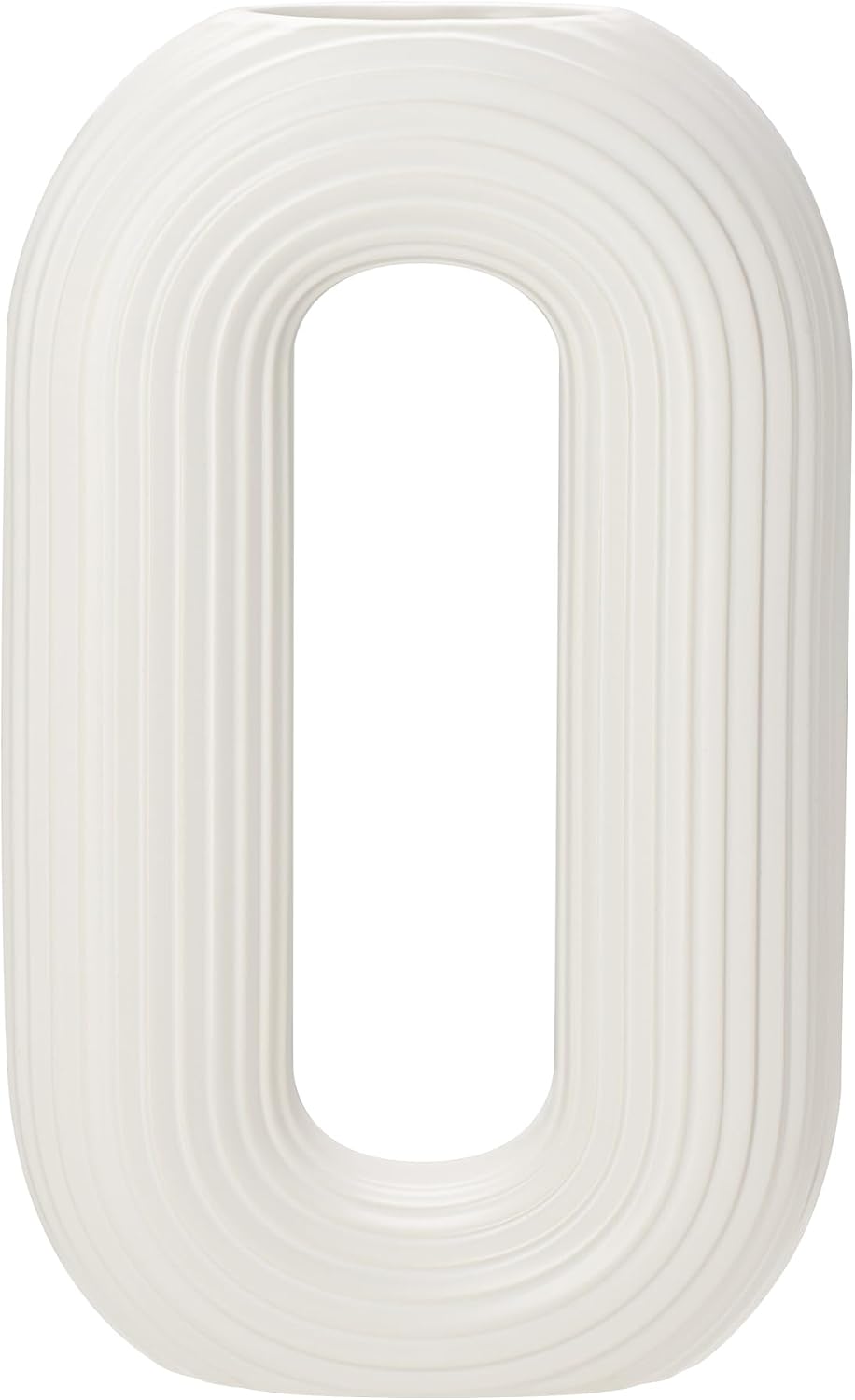 Torre & Tagus 13" Ceramic White Oval Vase for Flowers & Ribbed Design for Modern Home Decor - Sculptural Pampas Vase for Flowers, Table Centerpieces and White Decorative Vases for Living Room (Circa)