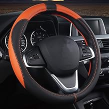 Pahajim Couvre Volant Universel en Cuir Microfibre Protege Volant Voiture Respirant et Antidérapant 38cm, Doux et Confortable Durable Housse Volant Voiture (Noir-Orange)