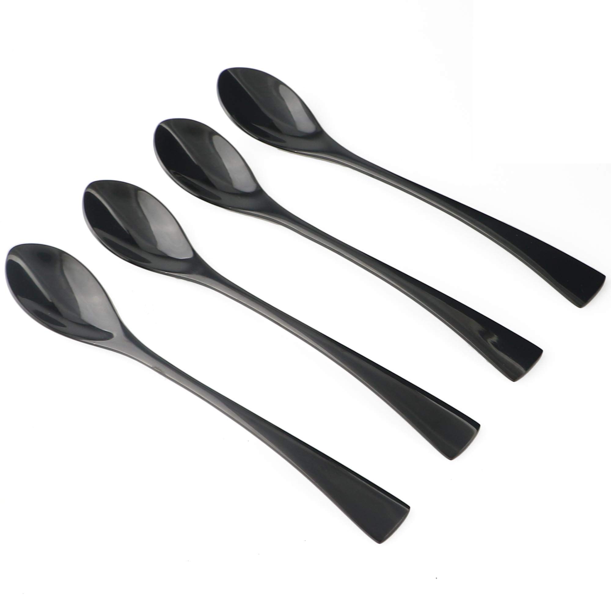 JANKNG 4-Pieces 18/10 Stainless Steel Long Handle Mixing Spoon, Stirring for Ice Tea Coffee, Mirror Polishing Black
