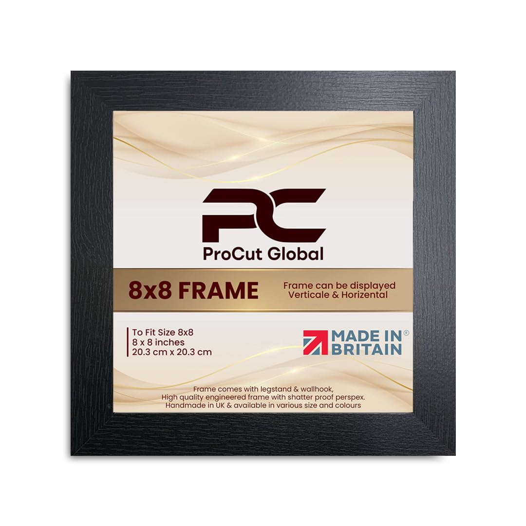 Procut Global 8X8 Black Picture Frames - Modern Wooden Photo Frame with Shatterproof Perspex for Wall or Tabletop - Perfect for Posters, Certificates, Prints - Sizes & Colors Available — image 1