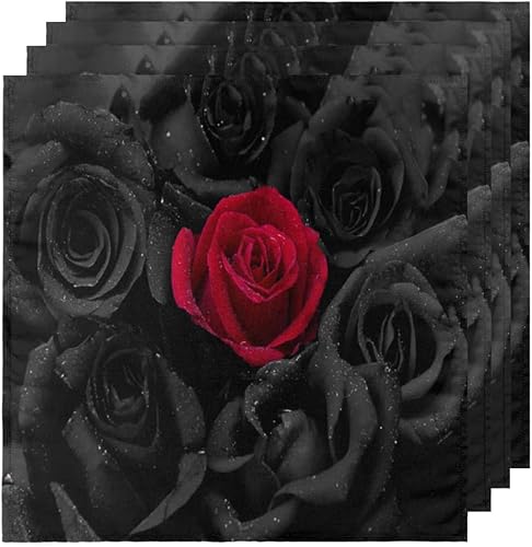 Miniatura 5 de Cloth Napkins Set of 4 Rose 20x20 Inch Cloth Napkins Black and Red Roses Washable Reusable Kitchen Dinner Napkins Table Decor for Wedding, Holiday