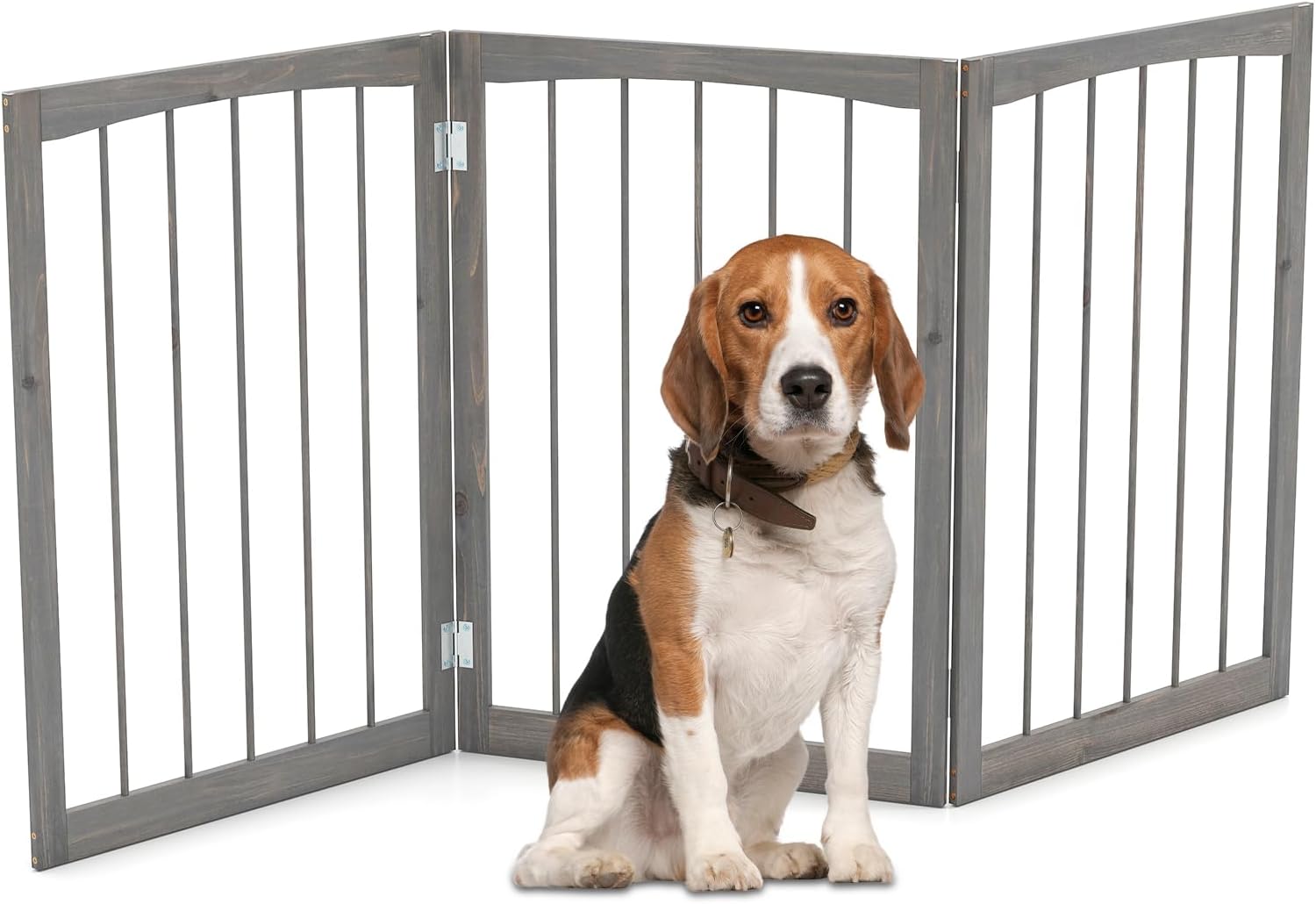 PETSITE 3-Panel Foldable Dog Gate Indoor, 30 Inch Height Wooden Freestanding Pet Fence for Stairs, Hallways, and Doorways, Ideal for Small Sized Pets (Grey)