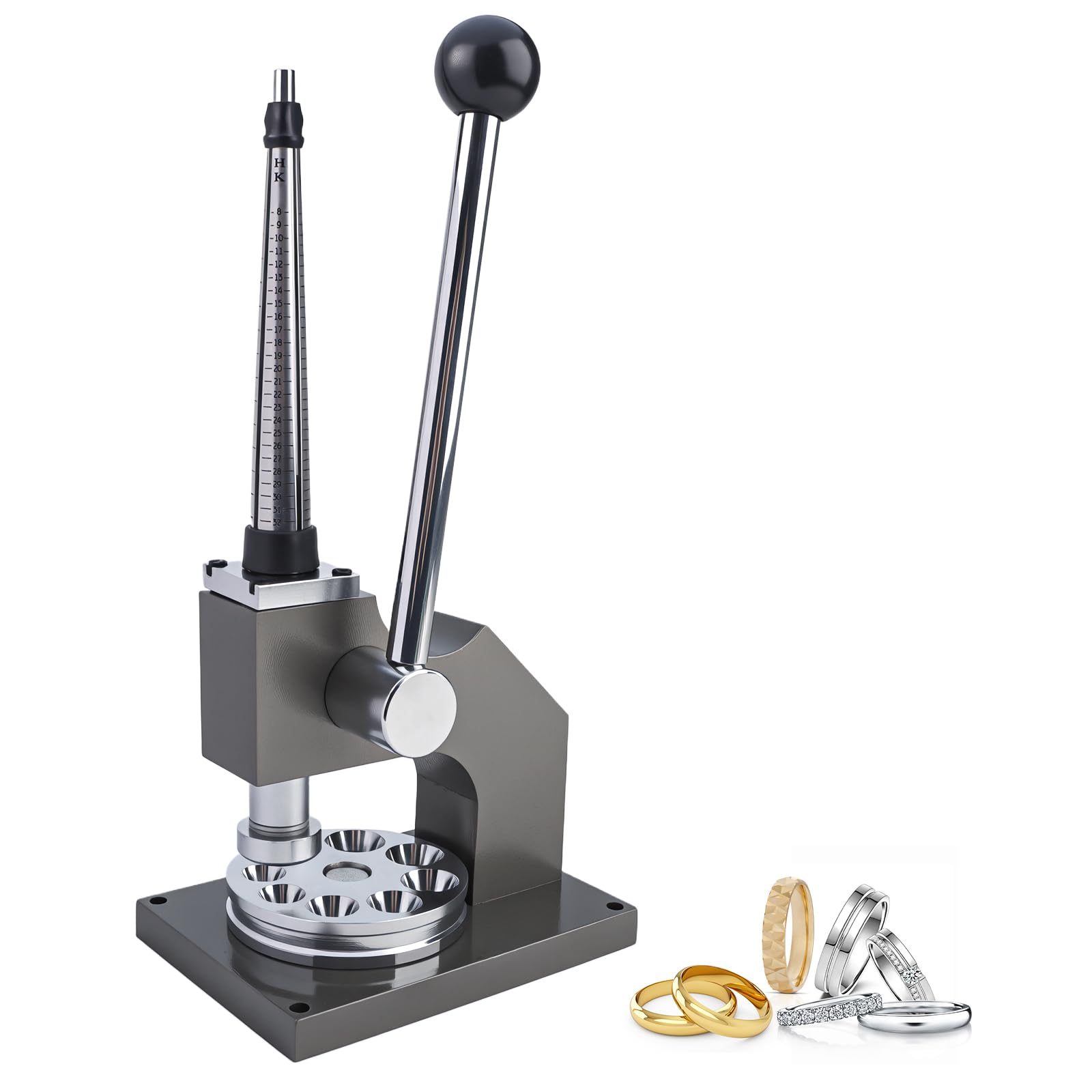 TeamSky Narzędzie do ściągania i pomniejszania pierścieni, ręczne narzędzie do zaciskania i powiększania, ze stemplem redukcyjnym, pionowa dźwignia mandryl do warsztatów i rzemiosła jubilerskiego