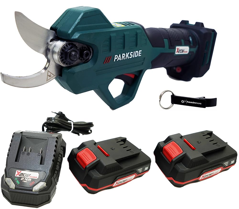HEADNMORE® Parkside® Paas 20 Tijeras de podar inalámbricas 20V + llavero HEADNMORE® (batería 2x2Ah)
