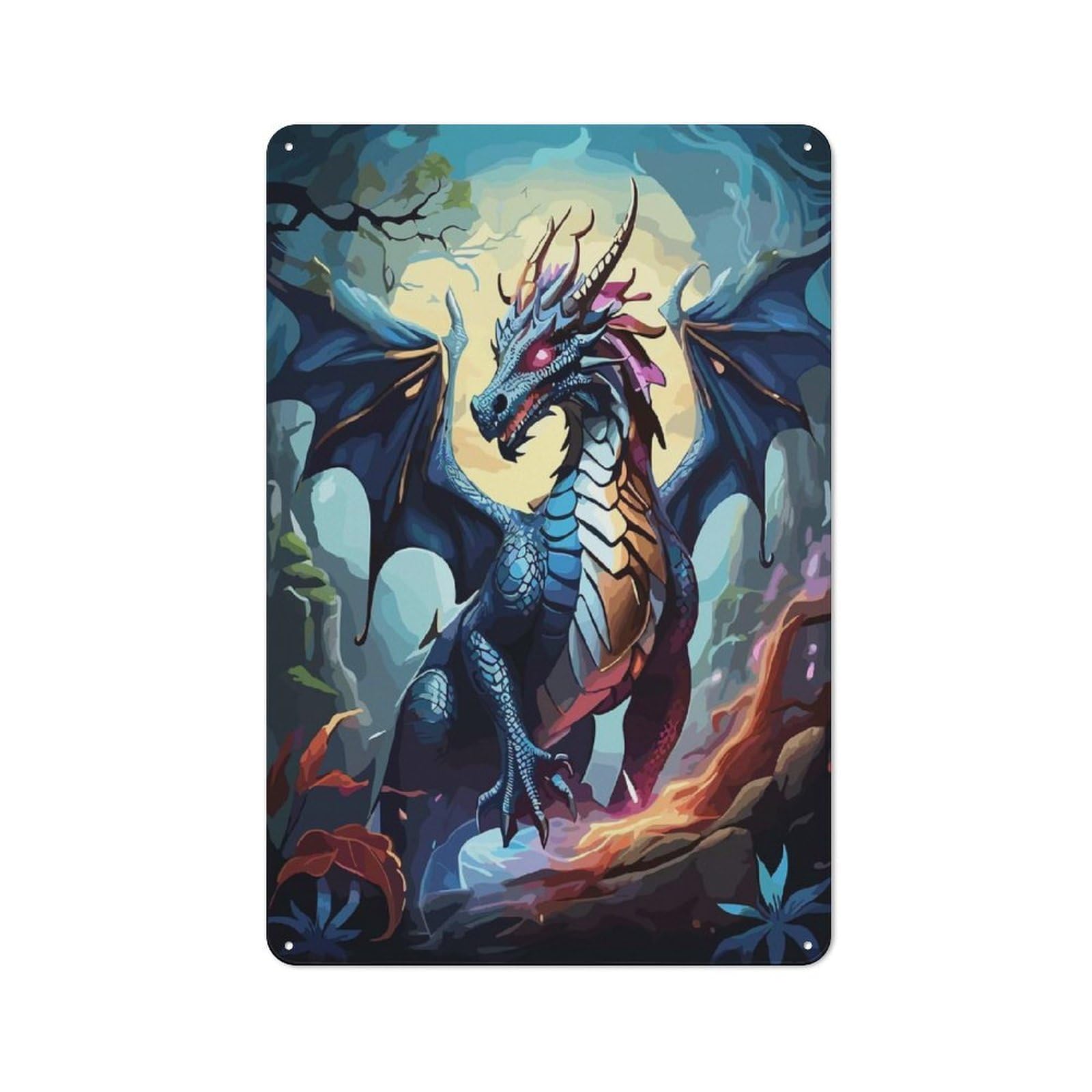 Junmoney The Blue Dragon Vintage Tin Sign 30X20cm With For Home Office Or Studio, For Home Office Decor Fans
