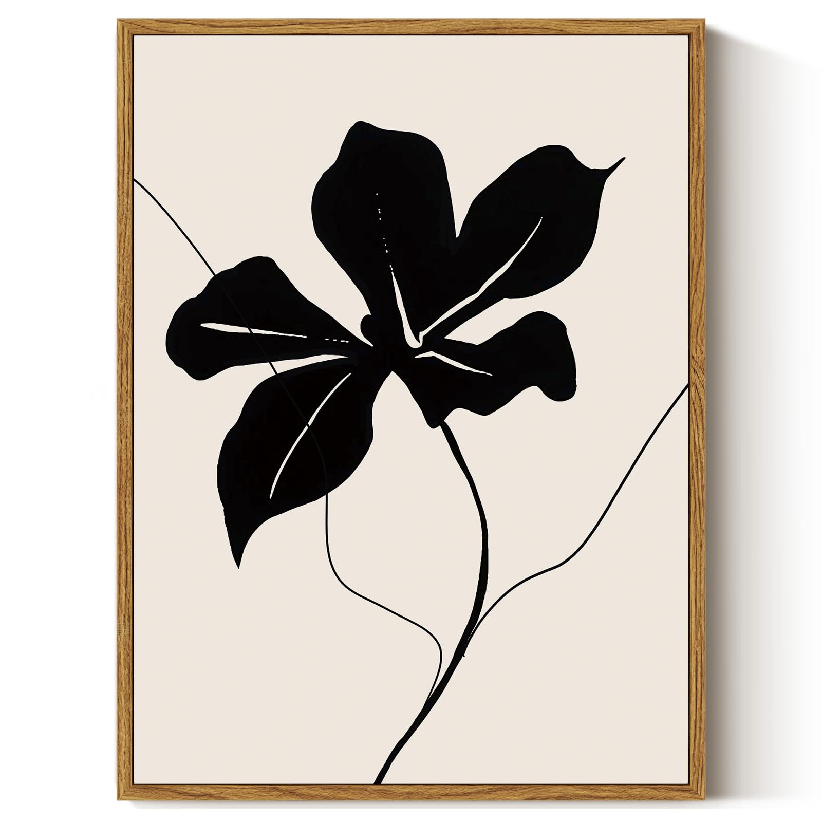 ARPEOTCY Framed Canvas Wall Art Prints, Vintage Black Abstract Minimalist Flower Art Home Shelf Decor Aesthetic, Rustic Mid Century Oil Paintings for Bedroom Bathroom Decor, 30x40cm