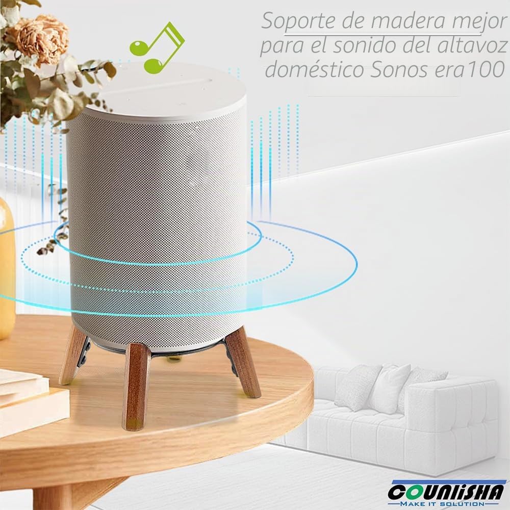 Soporte de madera real compatible con altavoz Sonos Era 100, trípode de escritorio para un mejor sonido del altavoz, soporte de madera estable y resistente para altavoz inteligente Sonos Era100 Alexa