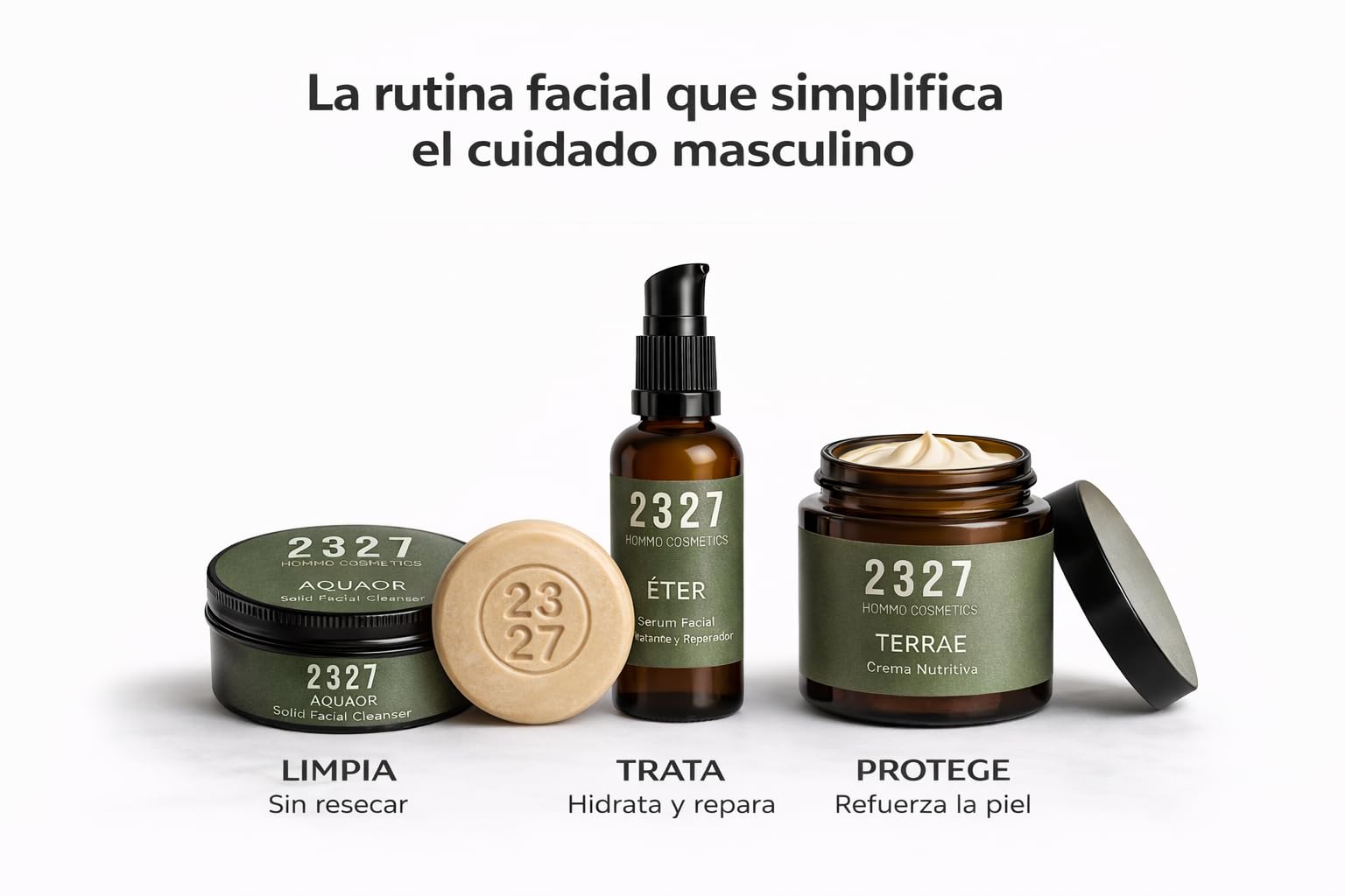 Kit Cuidado Facial Hombre | Rutina Facial Botánica 3 Pasos | Limpiador Facial + Sérum y Crema con Ácido Hialurónico | Hidratación Profunda y Sin Brillos | ELEMENTVM | 2327