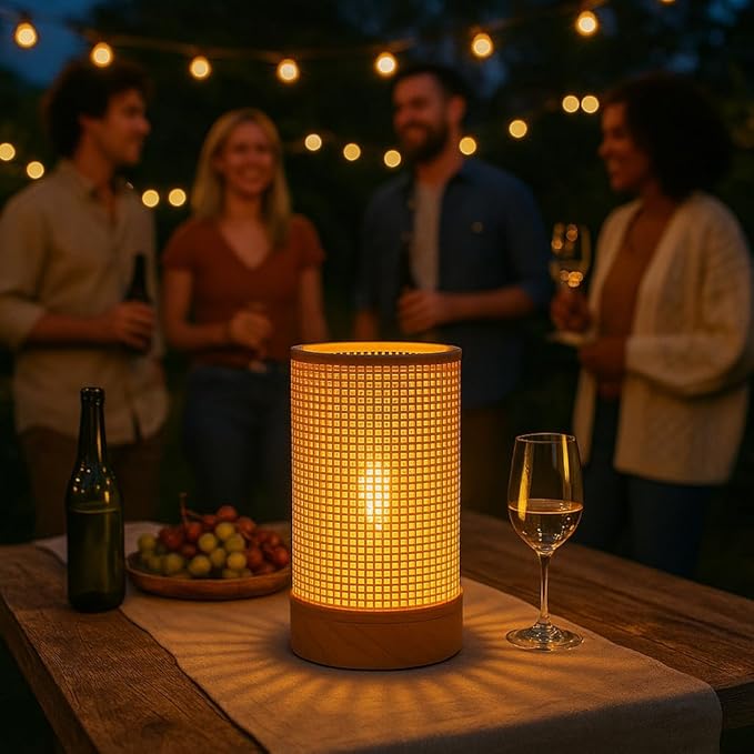 Haiifaz Rattan Cordless Table Lamp Outdoor, Battery Operated Small Boho Desk Lamp with Timer for Bedroom Kids Room Bedside Entryway Patio Home Decor