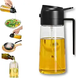 Borrifador e Dosador 2 em 1 para Azeite e Óleo 470 ml Galheteiro de Vidro Premium com Controle de Dose e Spray para Cozinha, Airfryer, Saladas e Churrasco Prático, Econômico e Sem Resíduos (Preto)