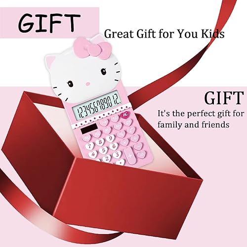 Miniatura 7 de waitfu - Calculadora de gato lindo con cubierta extraíble, calculadora de escritorio estándar con 12 dígitos, pantalla LCD grande y botón sensible,