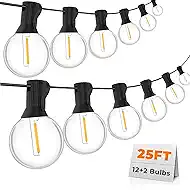 25FT G40 LED String Lights with 12 Plastic Edison Bulbs(2 Spare), Outdoor/Indoor Waterproof Lights for Patio, Garden, Wedding, Party, Festival Decoration