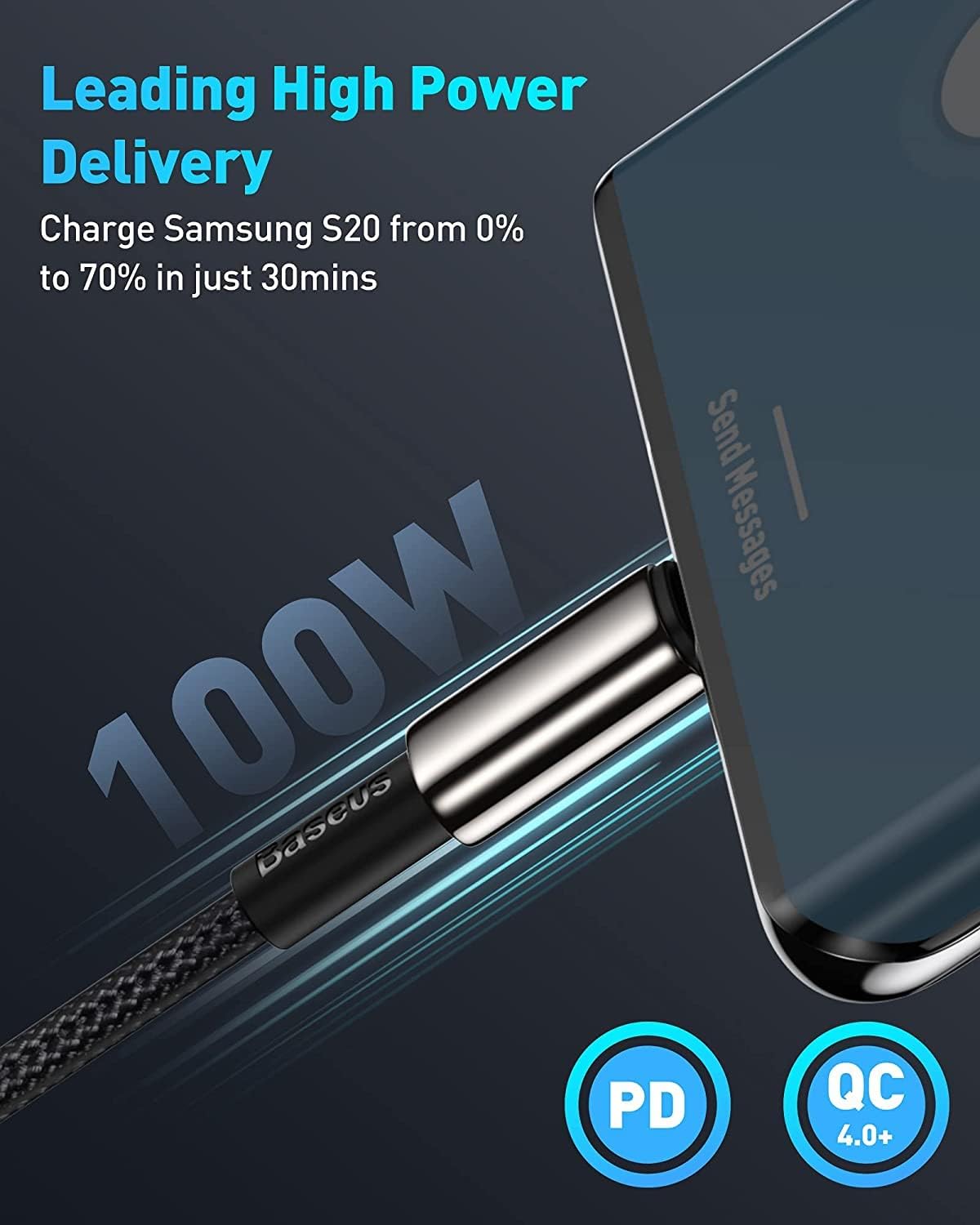Baseus USB C Cable, 100W PD 5A QC 4.0 Fast Charging USB C to USB C Cable, Zinc Alloy Nylon Braided Type C Data Cable for Samsung S21 S20+ S10 Note 10 iPad Pro MacBook Pro Google Pixel and More (10ft)