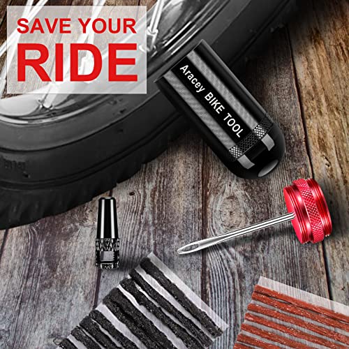 Aracey Tubeless Tire Repair Kit for MTB and Road Bicycle Tires, Combined Ream, Portable Capsule Appearance – Fix a Puncture or Flat,includes Plugger Tool and Plugs - 20 Bacon and 10 Black Strips