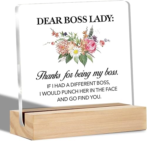 Regalos para jefa para mujer Estimada señora jefe Letrero decorativo transparente para escritorio Regalo para señora jefe Letrero floral acrílico